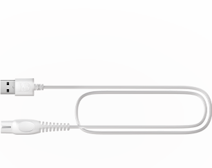 Biały kabel USB z wtyczką USB-A na jednym końcu i okrągłą wtyczką na drugim końcu.