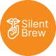 Pomarańczowa ikona z białym symbolem dłoni przykładającej palec do ust oraz napisem \'Silent Brew\'.