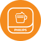 Pomarańczowa ikona z białym symbolem filiżanki i napisem \'PHILIPS\'.