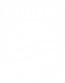 Logo z napisem PHILIPS nad stylizowanym okręgiem z falami i gwiazdami.