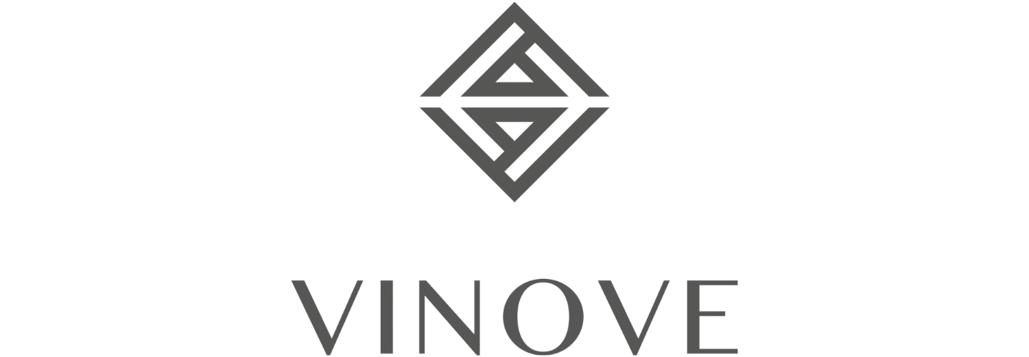 Logo składa się z geometrycznego wzoru przypominającego diament oraz napisu \'VINOVE\' poniżej.