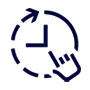 Ikona przedstawia okrągły symbol z zakrzywioną strzałką i dłonią wskazującą, w kolorze granatowym.