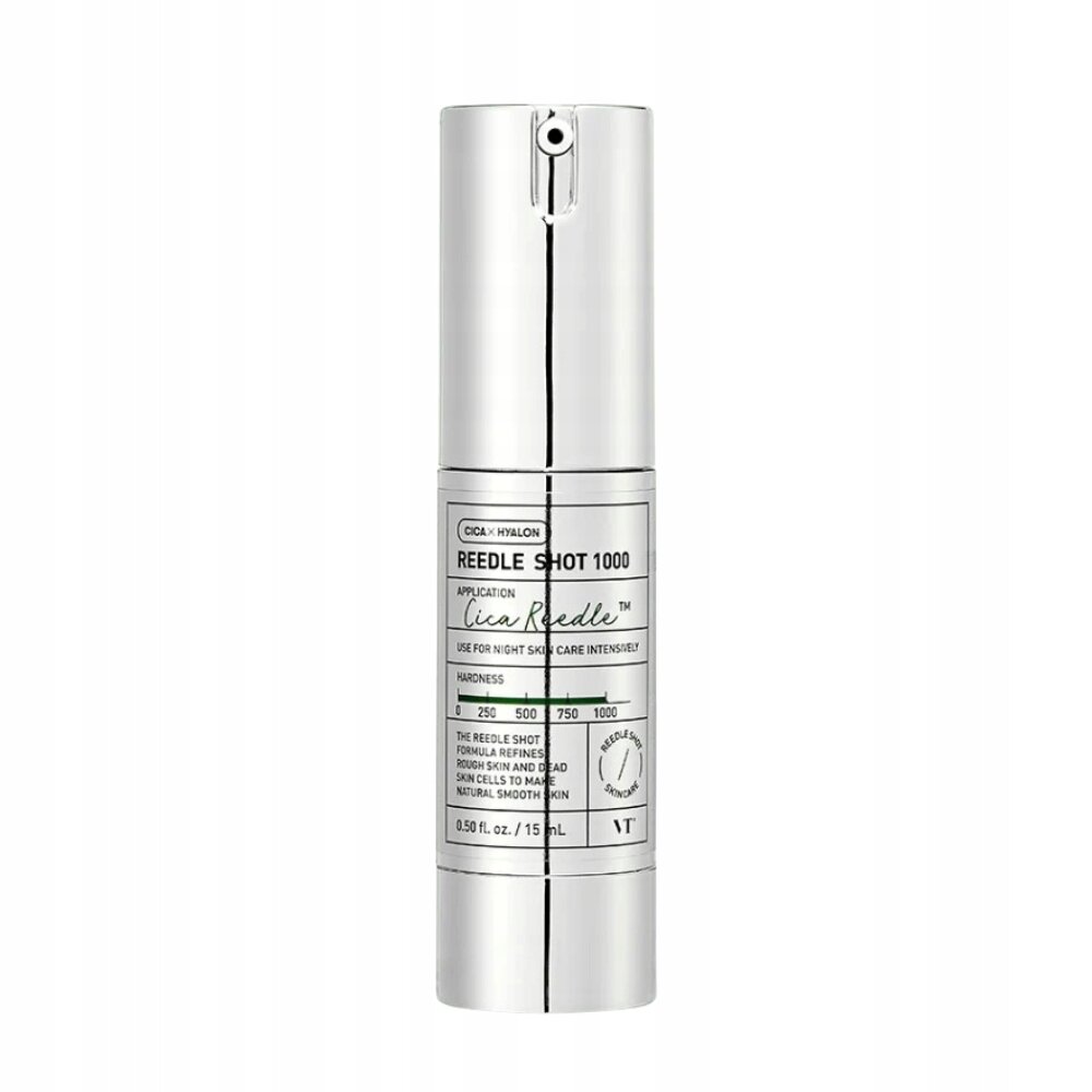 Srebrna butelka z napisem \'REEDLE SHOT 1000\' oraz informacjami o zastosowaniu i twardości. Pojemność wynosi 0.50 fl. oz. / 15 mL.