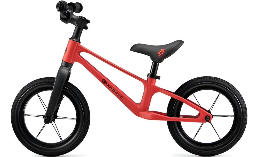 Rowerek biegowy KINDERKRAFT Eter Czerwony rower w kolorze czerwonym stoi bokiem czarne siedzisko czarne koła białe tło trwałość stylowy design maksymalnemu obciążeniu do 35 kg przez wiele sezonów lekka solidna konstrukcja starannie dobrane materiały dopracowane detale komfortowa jazda niezapomniane chwile radości przekazywany kolejnym użytkownikom