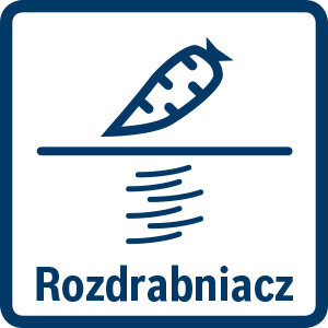 Ikona przedstawia symbol marchewki na poziomej linii z falistymi liniami poniżej oraz tekst \'Rozdrabniacz\'.