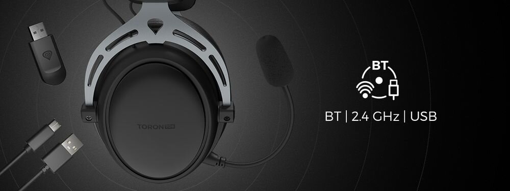 Słuchawki GENESIS Toron 706 Wireless Bluetooth RapidSpeed USB-C Mini Jack 3,5 mm, słuchawki na czarnym tle