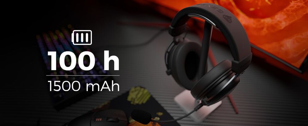 Słuchawki GENESIS Toron 706 Wireless akumulator 1500 mAh do 100 godzin pracy, słuchawki zawieszone na stojaku na biurku gamingowym