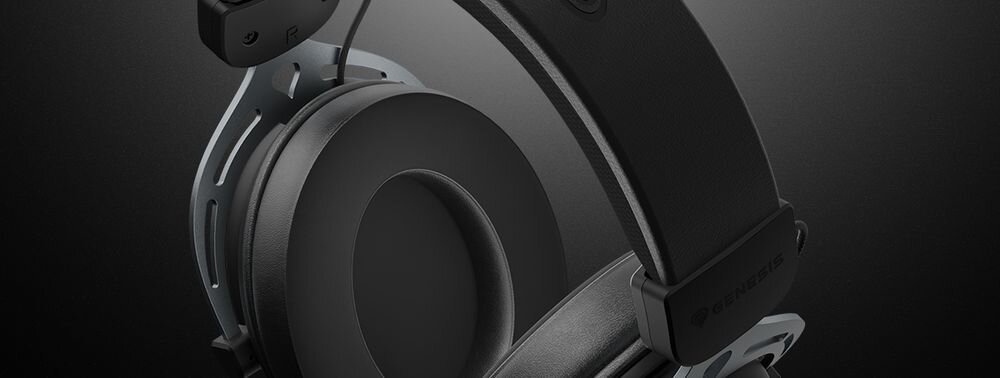 Słuchawki GENESIS Toron 706 Wireless elastyczny pałąk memory foam lekka solidna konstrukcja, kadr na pałąk słuchawek na czarnym tle