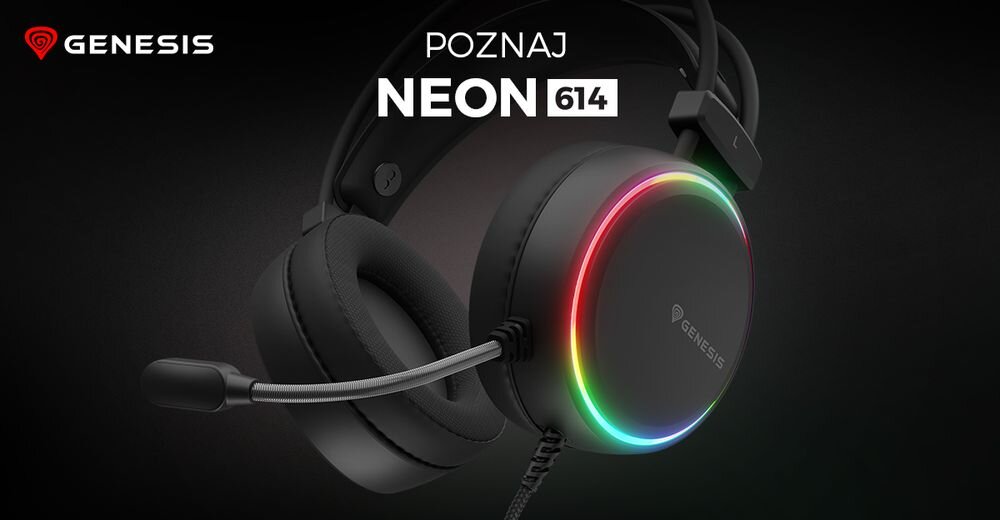 Słuchawki GENESIS Neon 614 USB gamingowe brzmienie komfort gry, słuchawki gamingowe na czarnym tle