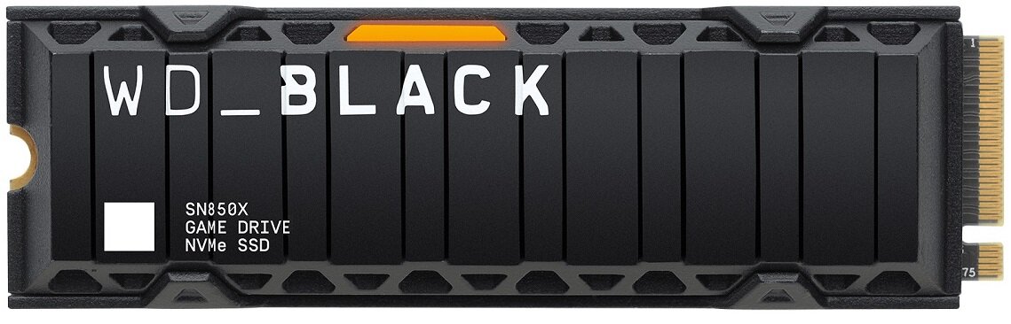 Na obrazie widoczny jest czarny dysk SSD z napisem \'WD_BLACK\'. Dodatkowo widnieje tekst: \'SN850X GAME DRIVE NVMe SSD\'.