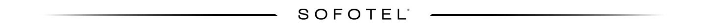 Logo z napisem \'SOFOTEL\' umieszczone pomiędzy dwoma cienkimi, poziomymi liniami, które stopniowo zanikają na końcach.