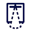 Ikona przedstawia ciemnoniebieski symbol zmywarki z przerywaną linią w kształcie litery \'A\' wewnątrz.