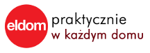 Logo z czerwonym okręgiem i białym napisem \'eldom\', obok czarny tekst \'w każdym domu\'.