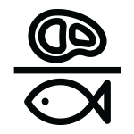 Fresh Zone Czarny symbol przedstawiający kawałek mięsa nad rybą, oddzielone poziomą linią.