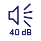 Ikona przedstawia symbol głośnika z falami dźwiękowymi oraz tekst \'40 dB\'.