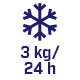 Ikona przedstawia niebieski symbol płatka śniegu z tekstem \'3 kg/24 h\' poniżej.
