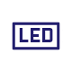 Ikona z napisem \'LED\' w ciemnym prostokącie z niebieską obwódką.