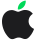 Logo w kształcie nadgryzionego jabłka z zielonym listkiem. Kolor czarny.