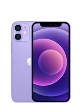 Na obrazie widoczny jest smartfon w kolorze fioletowym z dwoma aparatami z tyłu i logo w kształcie nadgryzionego jabłka. Ekran telefonu wyświetla kolorową grafikę z okręgami.