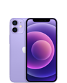 Na obrazie widoczny jest smartfon w kolorze fioletowym z dwoma aparatami z tyłu i wyświetlaczem z okrągłym wzorem w odcieniach fioletu i różu. Na obudowie znajduje się logo w kształcie nadgryzionego jabłka.