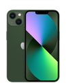 Smartfon w kolorze ciemnozielonym z dwoma aparatami z tyłu i wyświetlaczem z gradientowym tłem. Na obudowie widoczne jest logo w kształcie nadgryzionego jabłka.