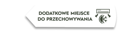 Grafika przedstawia biały prostokąt z tekstem \'DODATKOWE MIEJSCE DO PRZECHOWYWANIA\' oraz ikoną lodówki i strzałkami wskazującymi na symbol śnieżynki.