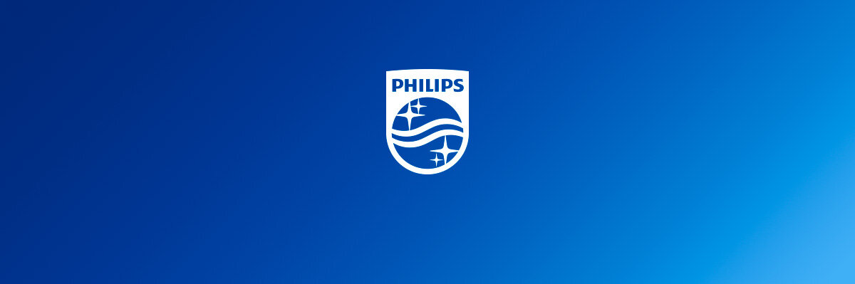 Logo PHILIPS na niebieskim tle.