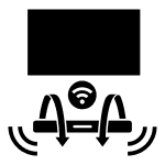 Czarna ikona przedstawiająca symbol Wi-Fi z trzema zakrzywionymi liniami nad kropką.