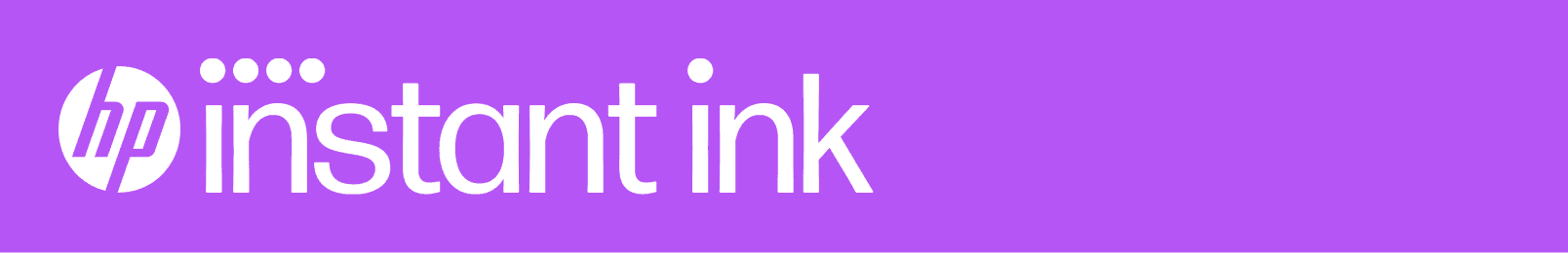 Logo HP i napis \'instant ink\' na fioletowym tle.