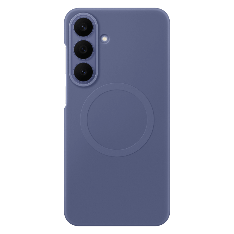 Silicone Magnet Case w kolorze granatowym. Na obrazie widoczne jest ciemne etui na telefon z trzema otworami na aparaty i okrągłym wzorem na środku. Etui ma gładką powierzchnię i jest przeznaczone do smartfona.
