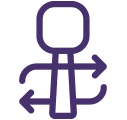 Ikona przedstawia fioletowy symbol z centralnym pionowym elementem i trzema strzałkami skierowanymi w różnych kierunkach.