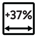 Mała grafika - więcej przestrzeni - Samsung RB53DG703DS9 - Media Expert Ikona przedstawia kwadrat z symbolem strzałki poziomej na dole i napisem \'+37%\' na górze.
