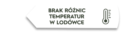 Grafika przedstawia biały pasek z tekstem \'BRAK RÓŻNIC TEMPERATUR W LODÓWCE\' oraz ikoną termometru po prawej stronie.