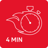Czerwona ikona z białym symbolem stopera otoczonego płomieniem oraz napisem \'4 MIN\'.
