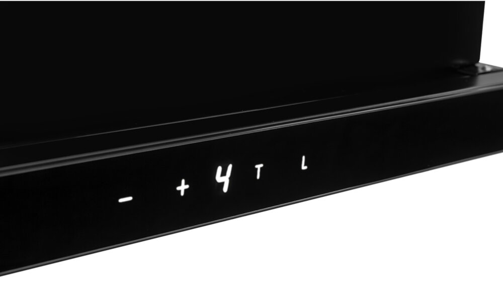 Czarny panel z wyświetlaczem pokazującym symbole: \'-\', \'+\', \'4\', \'T\', \'L\'.