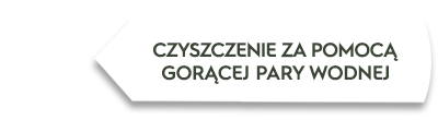 Biała strzałka z tekstem: CZYSZCZENIE ZA POMOCĄ GORĄCEJ PARY WODNEJ.