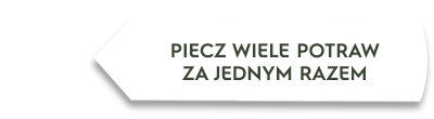 Grafika przedstawia biały kształt z czarnym tłem, na którym widnieje tekst: \'PIECZ WIELE POTRAW ZA JEDNYM RAZEM\'.