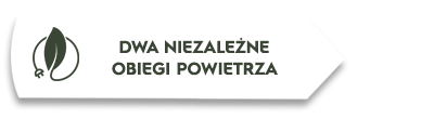 Obraz przedstawia biały prostokąt z ikoną liścia po lewej stronie oraz tekstem \'DWA NIEZALEŻNE OBIEGI POWIETRZA\'.