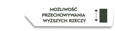 Grafika przedstawia biały prostokąt z tekstem: \'MOŻLIWOŚĆ PRZECHOWYWANIA WYŻSZYCH RZECZY\' oraz ikoną strzałki w pionie.