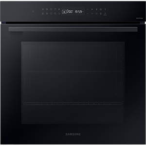 Czarny piekarnik elektryczny z panelem dotykowym i wyświetlaczem cyfrowym. Na froncie widoczne jest logo Samsung.