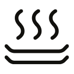 Czarny symbol przedstawiający trzy faliste linie nad dwoma poziomymi liniami, sugerujący ciepło lub parę.