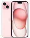 Na obrazie widoczny jest smartfon w kolorze różowym z wyświetlaczem przedstawiającym abstrakcyjne, różowe kształty. Na tylnej obudowie znajduje się logo w kształcie nadgryzionego jabłka.