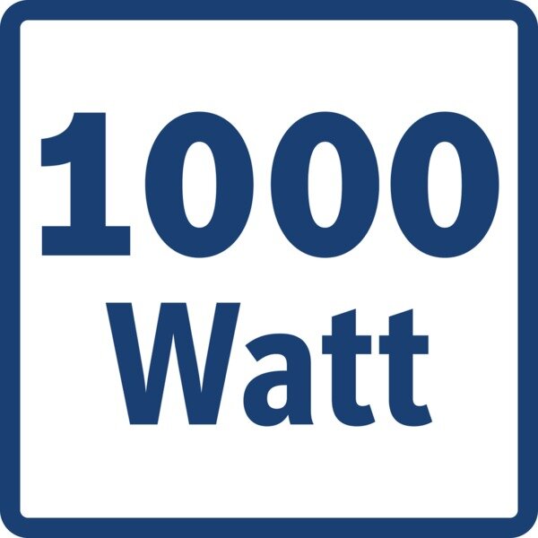 Obraz przedstawia niebieski napis \'1000 Watt\' na białym tle, otoczony niebieską ramką.