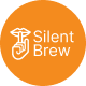 Pomarańczowa ikona z białym symbolem dłoni z palcem wskazującym przy ustach oraz napisem \'Silent Brew\'.
