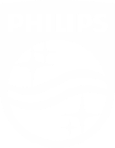 Logo z napisem PHILIPS nad stylizowanym okręgiem z falami i gwiazdami.