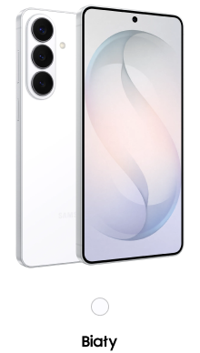 Smartfon z trzema aparatami z tyłu i ekranem z okrągłym wycięciem na aparat z przodu. Widoczny napis: SAMSUNG.
