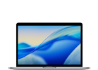 Laptop z wyświetlaczem pokazującym abstrakcyjny niebieski wzór. Obudowa jest w kolorze srebrnym.