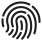 Czarny symbol odcisku palca na białym tle, przypominający ikonę używaną do oznaczania funkcji biometrycznych.