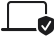 Ikona przedstawia czarny kontur laptopa z tarczą i symbolem zaznaczenia. Obraz jest prosty i monochromatyczny.