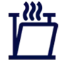 Ikona przedstawia ciemnoniebieski symbol przypominający zarys zmywarki lub urządzenia AGD na białym tle.